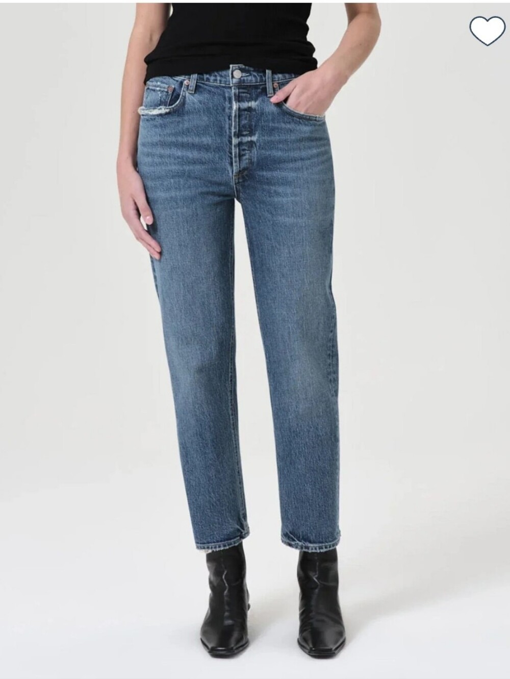 Agolde High-Rise Riley Crop Straight Jeans in Mid Blue Size 27